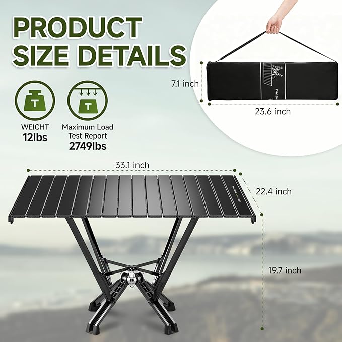 Folding Camping Table — Stable Roll-Up Aluminum Design, Solid Support Structure, Portable Outdoor Table for Camping, Cooking, RV & Travel
