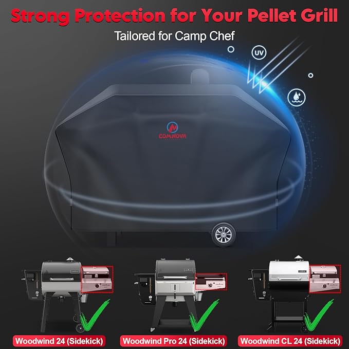 Comnova Pellet Grill Cover for Camp Chef 24 Series with Sidekick - 600D Premium Smoker Cover Waterproof Heavy Duty for Camp Chef Woodwind 24 / Pro 24 with Sidekick Sear or Sidekick Flat Top, and More