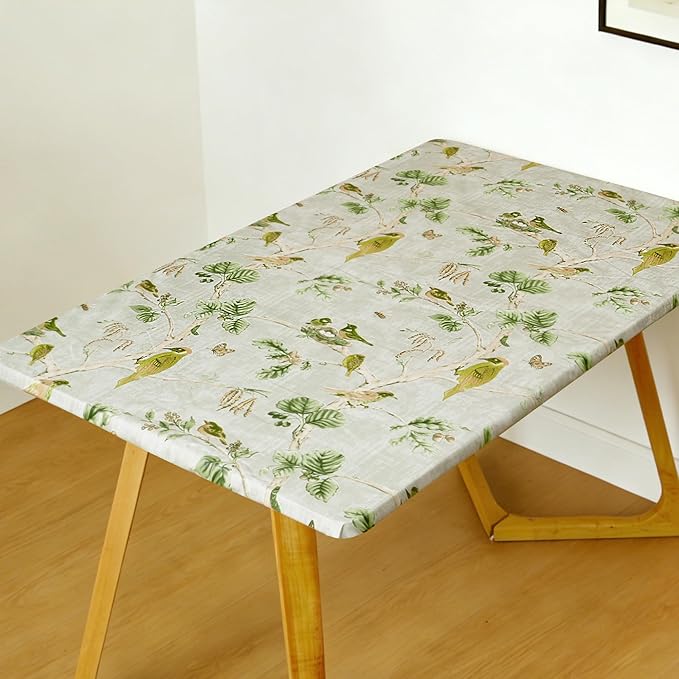 Rectangle Picnic Table Cloth, Elastic Waterproof Fitted Vinyl Tablecloths for 4 Foot Tables, Wipeable Flannel Backed Table Covers for Dining, Camping, Outdoor(Magpie,24"x48")