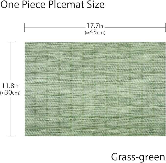 Woven Placemats Set of 6 Vinyl Heat-Resistant Table Mats Washable Kitchen Placemats for Dining Room (Grass Green)