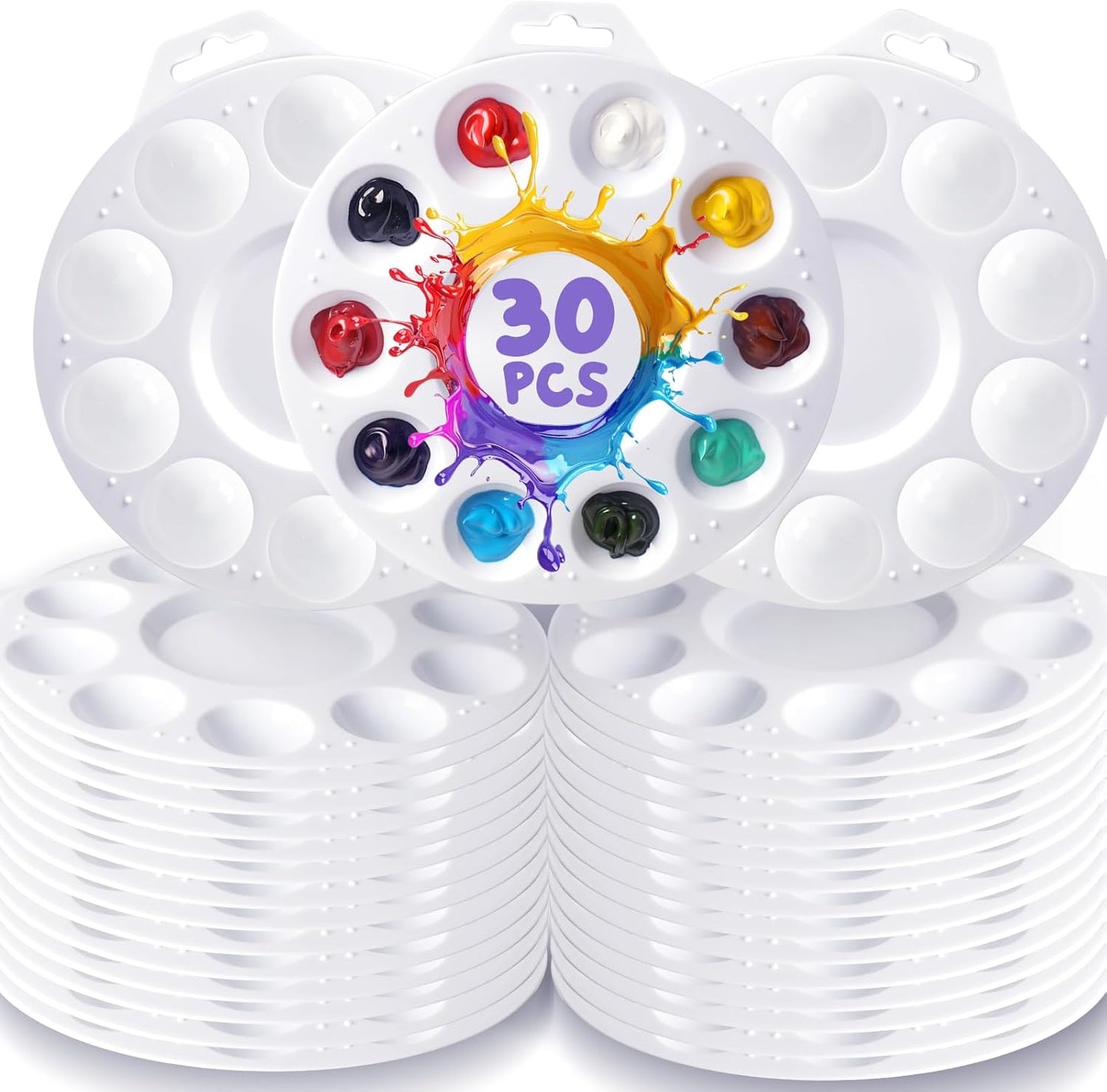 30Pcs Paint Tray Palettes, Plastic Paint Pallets with Hanging Hole for Kids or Students to Paints on School Project, Art Class or Have a Birthday Painting Part