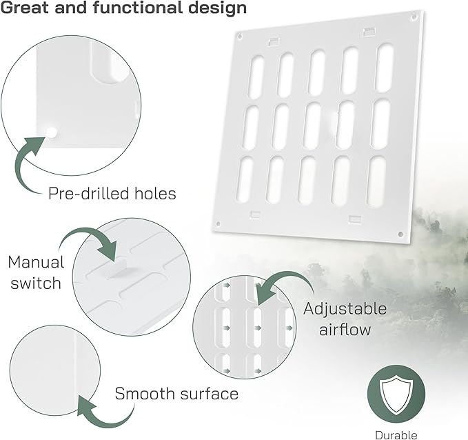 Vent Systems 8" x 8" Inch (Outer Dimensions) Metal Air Vent Grille - White Adjustable Register Vent Cover - Open/Close Air Supply Intake Wall Vent - Heating/Cooling Ceiling Grille for House, Garage