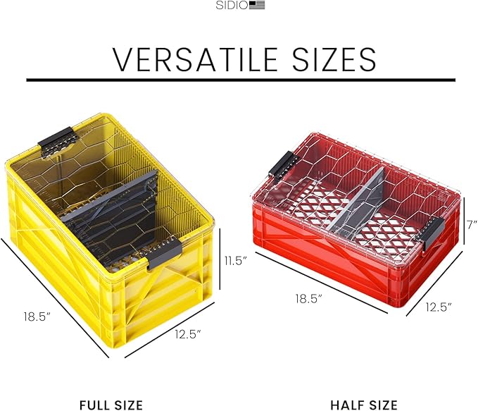 SIDIO CRATE Starter Pack - Two Full Size and One Half Size SidioCrate, Stackable Outdoor Organizer Storage Bins with Clear Lid and Dividers - UTILITY Variety Pack