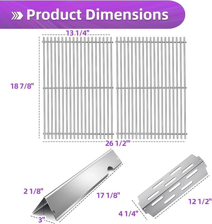 Stainless Steel 66095 Grill Grates for Weber Genesis 2 Grill Parts 66032 Flavorizer Bars 66795 Heat Deflector for Weber Genesis ii E-310 E-315 E-325 S-335 GS4 Grill Parts Replacement 18 7/8"