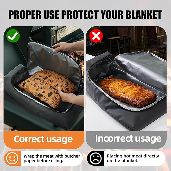23" BBQ Blanket for Resting Meat, Washable Smoker Accessories for Men, Leak-Proof Insulated Meat Resting Bag, 270° Top Opening for Large Briskets, Grilling Gifts for BBQ Lovers