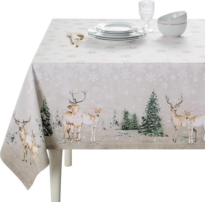 Maison d' Hermine Table Cloth Rectangle Table 100% Cotton 70 x 108 Inches Fall Tablecloth Reusable Everyday Use for Thanksgiving Christmas Decorations Dining Farmhouse Party (Deer in The Woods)