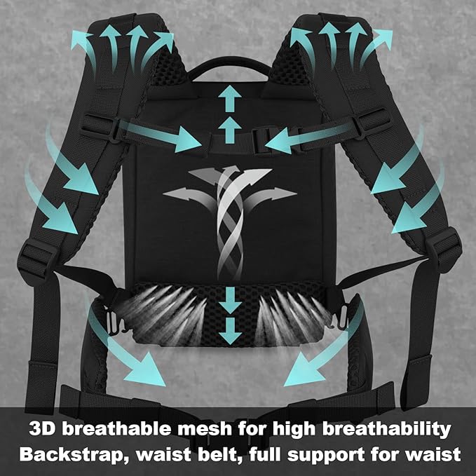 PETAC GEAR Upgraded Weighted Backpack Rucking Backpack for Weight Plates/Honeycomb Breathable fabric/Belt support/Back support platform (max 15lbs capacity)(BK)