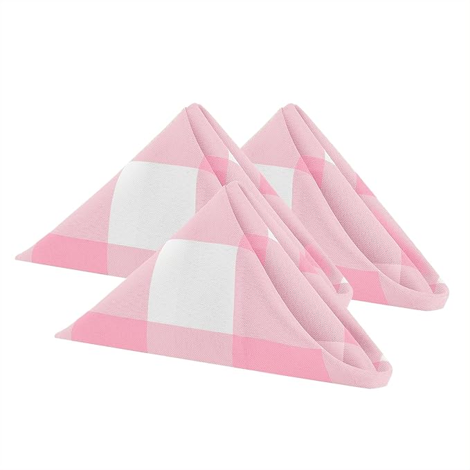 Buffalo Plaid Table Napkins Set of 100 Checkered Cloth Napkins 17x17 inch Washable Dinner Gingham Pattern Napkins Soft Napkins for Wedding Party Dining Banquet(Pink and White)