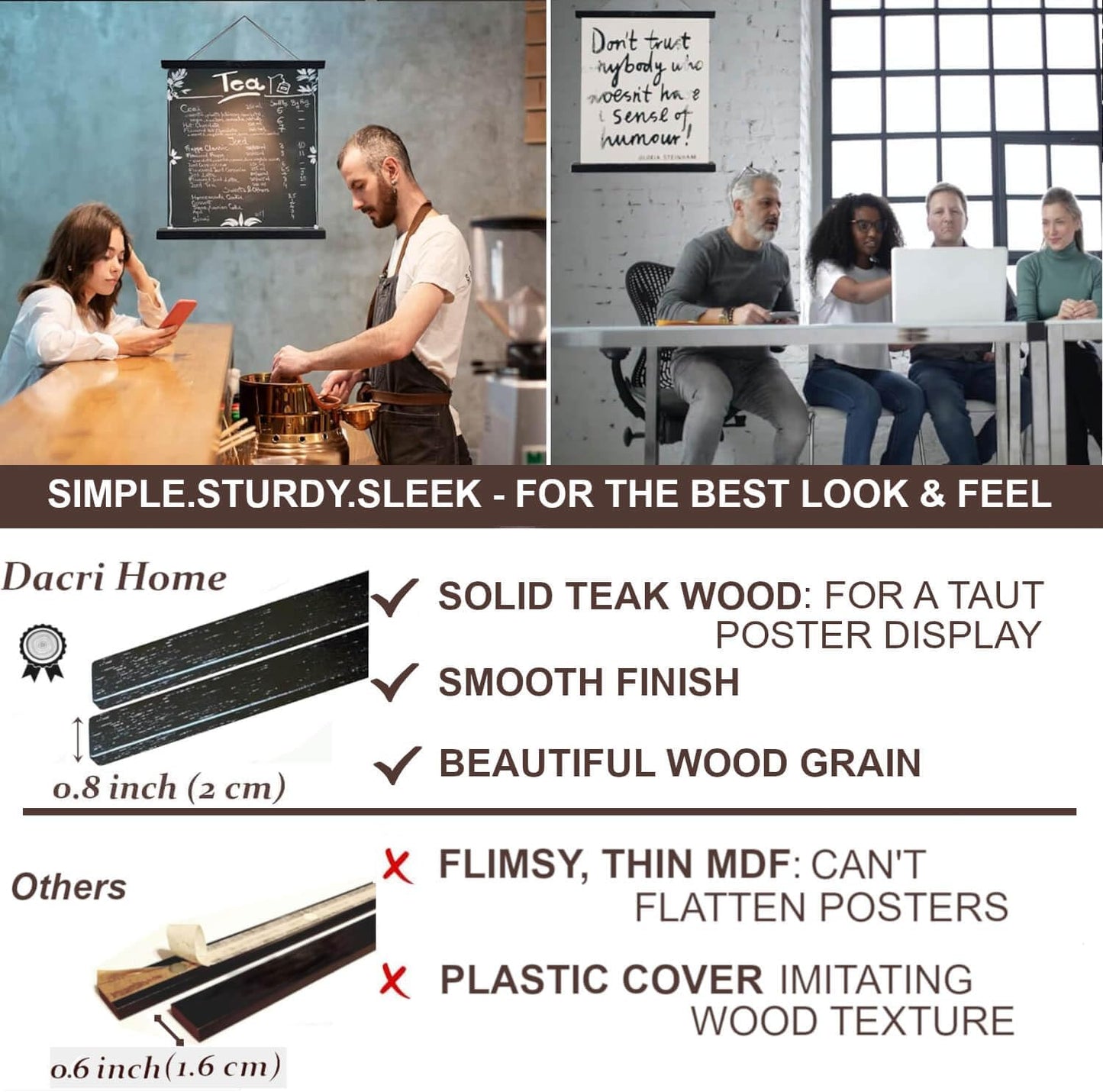 DACRI HOME 70" Magnetic Poster Hanger Frame - Sturdy Teak Wood Poster Frame 70x48 70x50 70x60, Strong Magnets for Easy Hanging Map Picture Canvas Print Scroll Wall Art (70 Inch, Black)