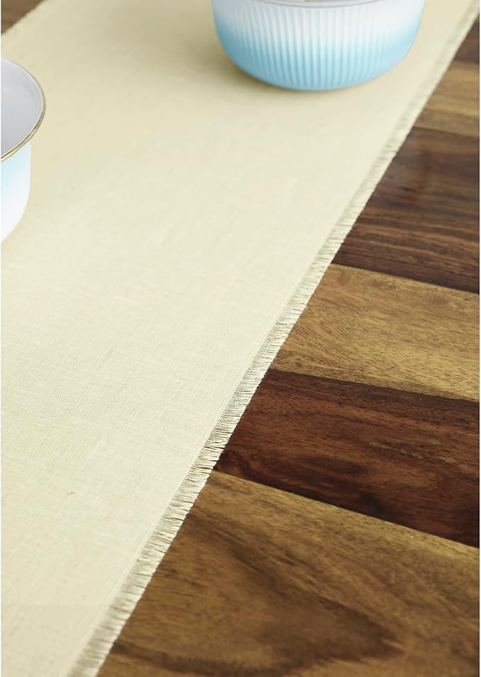 Solino Home Linen Creamy Ivory Table Runner 72 Inches Long - Fringe, 100% Pure Linen 14 x 72 Inch Table Runner for Spring, Easter