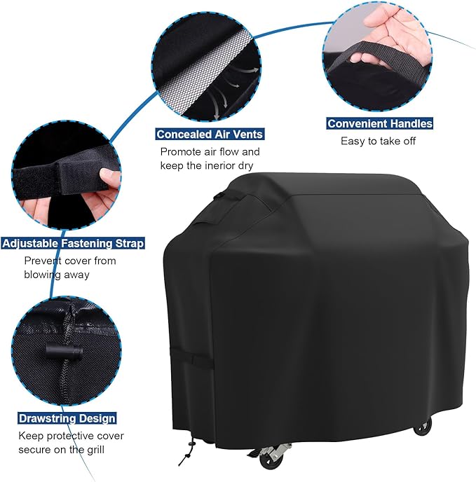 Grill Cover, BBQ Grill Covers for Outside 60 inch with Adjustable Straps, Waterproof & Weatherproof Protection, Heavy Duty Oxford Fabric for Weber, Genesis, Charbroil, etc
