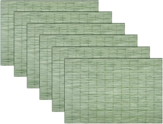 Woven Placemats Set of 6 Vinyl Heat-Resistant Table Mats Washable Kitchen Placemats for Dining Room (Grass Green)