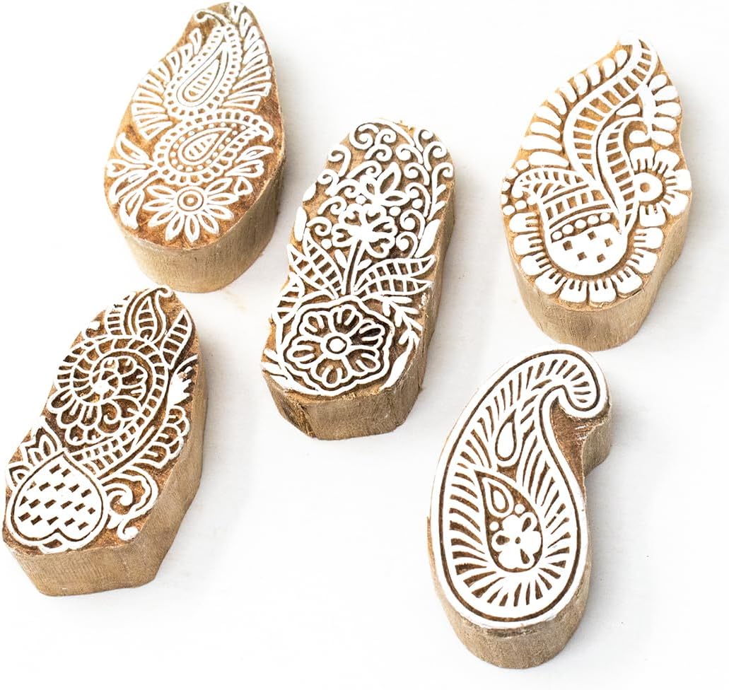 Wooden Stamp Block, Printing Stamp Design Set | Block for Printing Saree Border | Dresses, Craft Card Making, Scrapbook, Clay Pottery | Set of 5 | Hashcart®