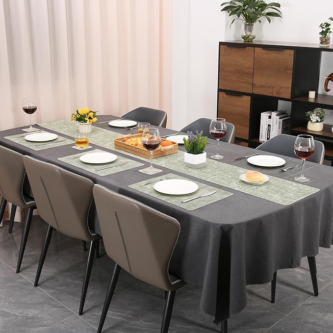 Table Runners 55 Inches Long, Dual-Sided Faux Leather Farmhouse Table Runner Waterproof Non-Slip for Living Room Party Home Decor Holiday Decorations(Gray Grass Green, 12 x 55 Inch)