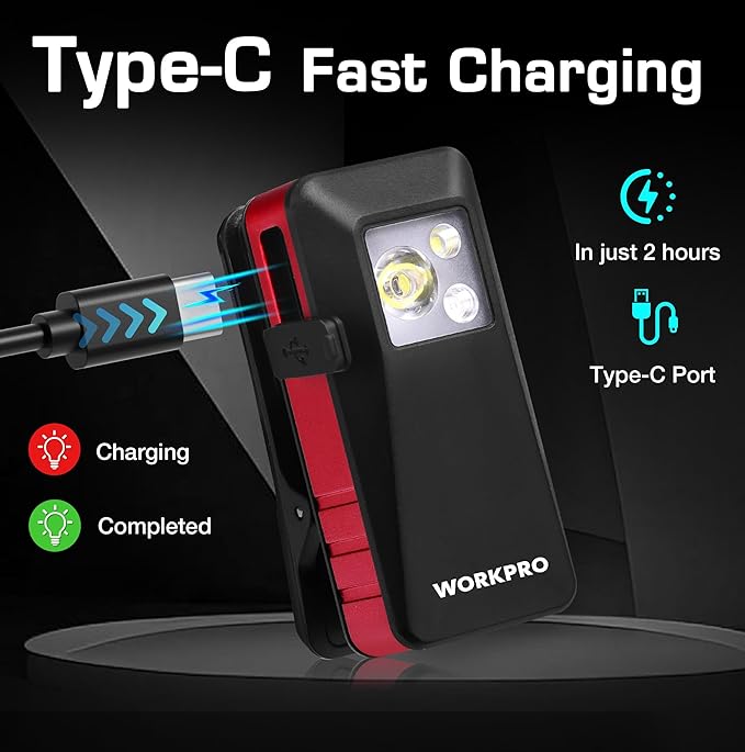 WORKPRO 2PCS EDC Flashlight Clip-on Light, 500 Lumens Rechargeable Flashlight with Type-C, Magnetic Pocket Light for Working, Cycling, Signaling, Running, Camping