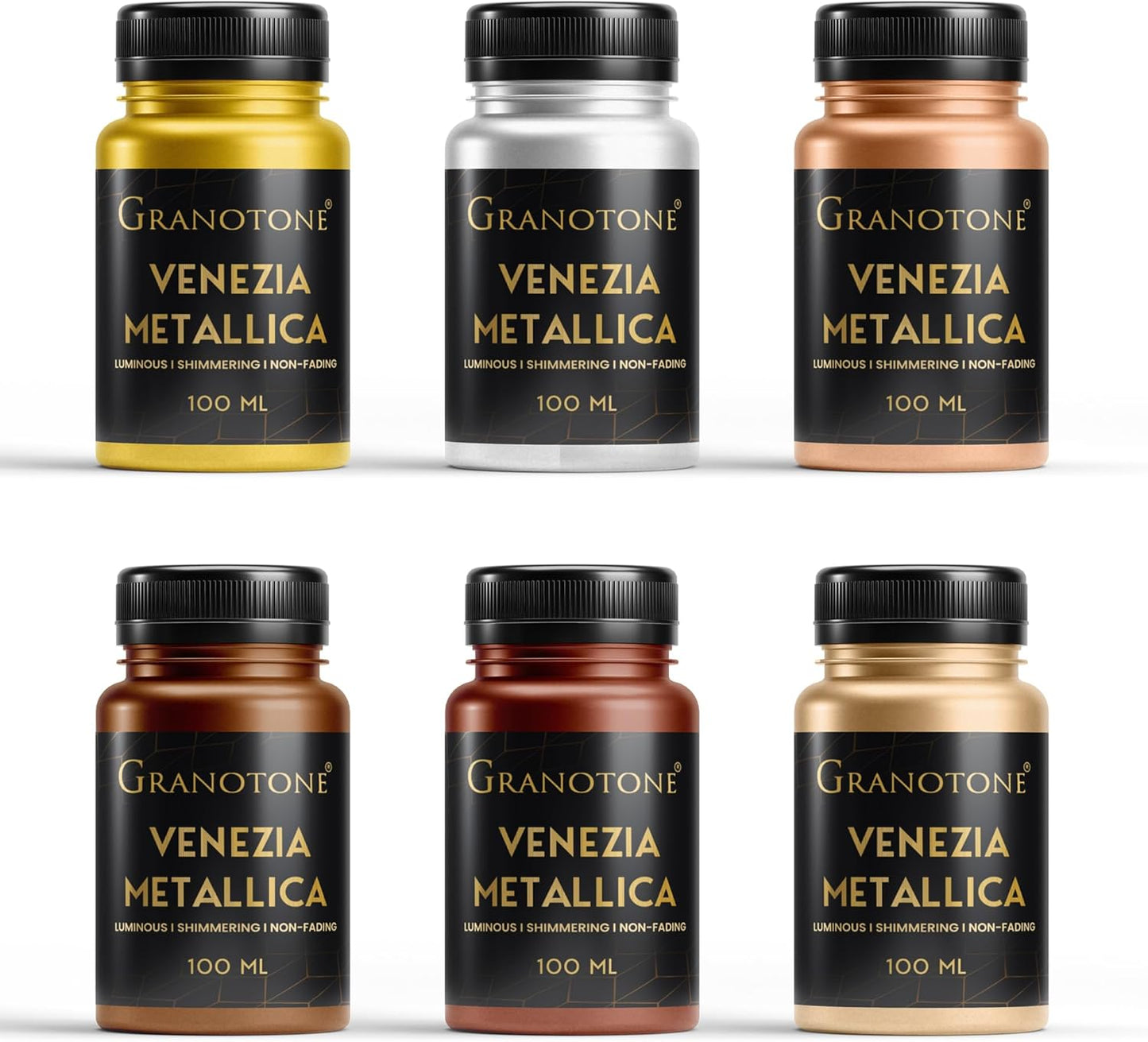 GRANOTONE Metallic Acrylic Paint Set - 6 Vibrant Colors, 3.5 oz Each | Non-Toxic Student-Friendly Paints for Art, Craft & Hobby | Ideal for Artists & Kids | Premium Quality | Made in India