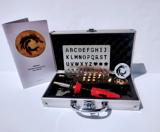 TRUArt Wood and Leather Pyrography Pen Set - Best Woodburning and Leather Crafts Burner Tool Kit - 35 Different Tips - Dual Power Mode - 30W and 15W, Gourd (Aluminum Case)