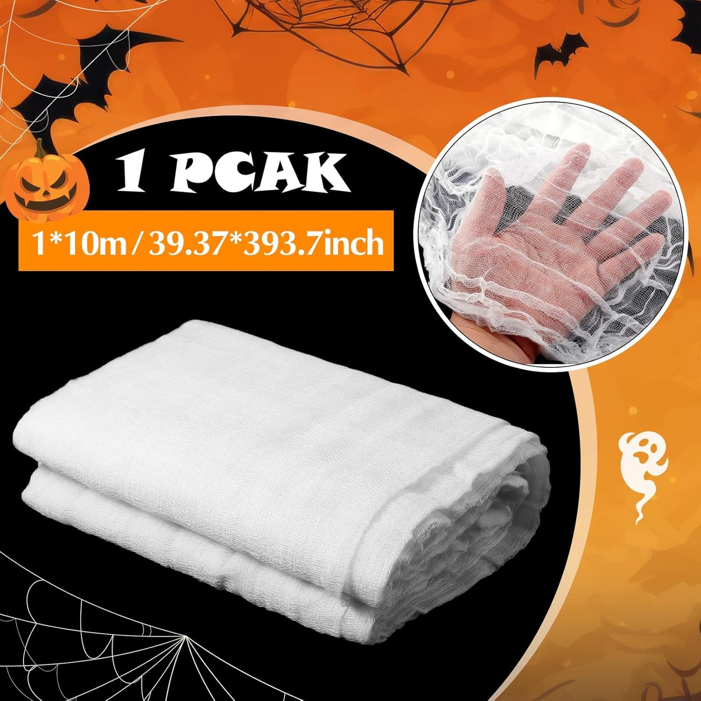 Boao Halloween Cheese cloth 39.37 x 393.7 Inch White Cheesecloth Roll for Crafts Large Cotton Muslin Gauze Fabric for Halloween Outdoor & Indoor Spooky Decoration