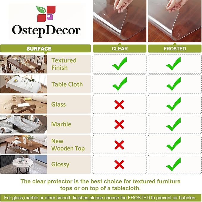 OstepDecor Clear Table Cover Protector, 2mm Thick, 44 x 96 Inch, Dining Room Table Protector