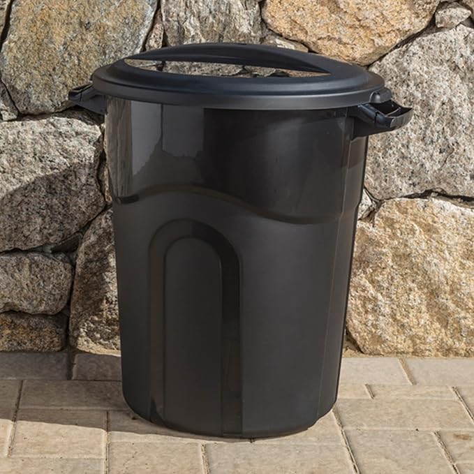 United Solution 20 Gallon Round Waste Container, Black, Easy to Carry Garbage Can with Sturdy Construction, Pass-Through Handles & Attachable Click Lock Lid, Indoor or Outdoor Use, 2-Pack, (TI0087)