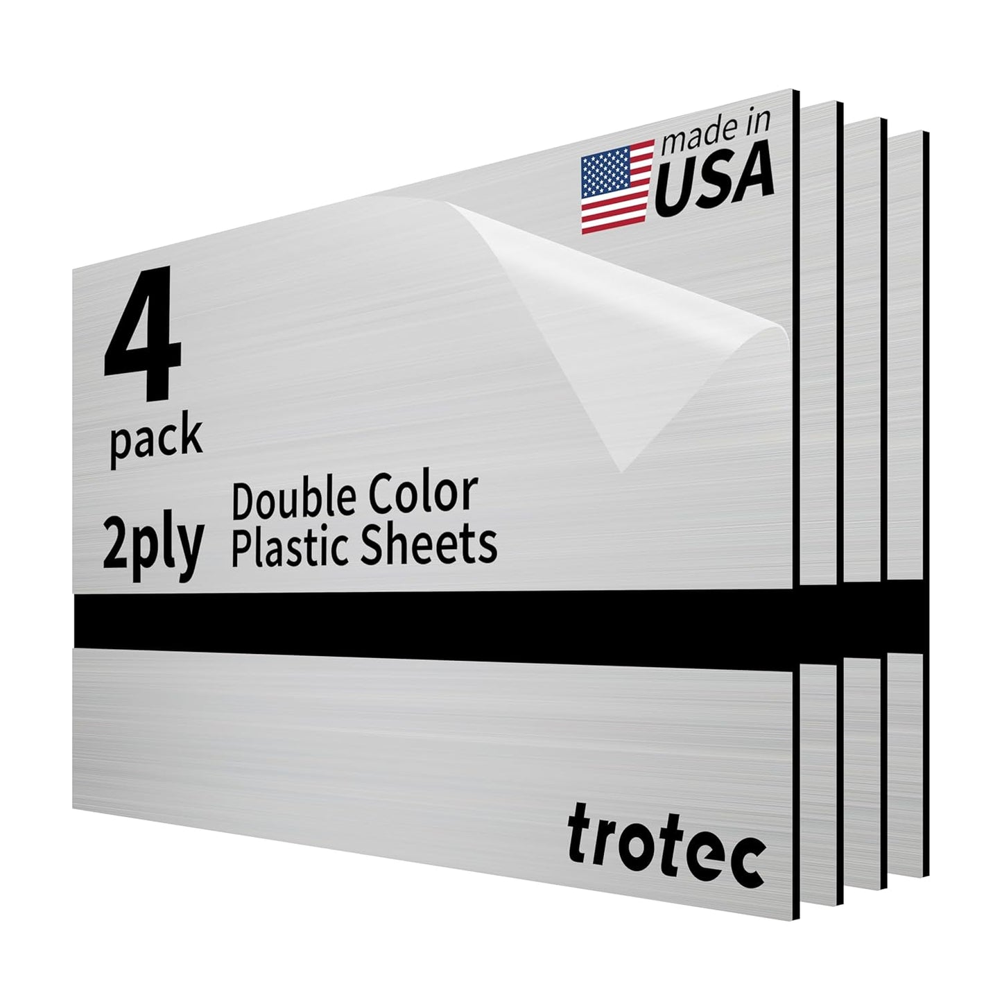 Trotec | Metallic Looking Acrylic Sheet | 12"x20"x1/16, 4 Pcs | Brushed Silver/Black | Metallic Finish - Scratch Resistant for Laser Engraving & Cutting,Printing,Glowforge,Name Plate | USA Made