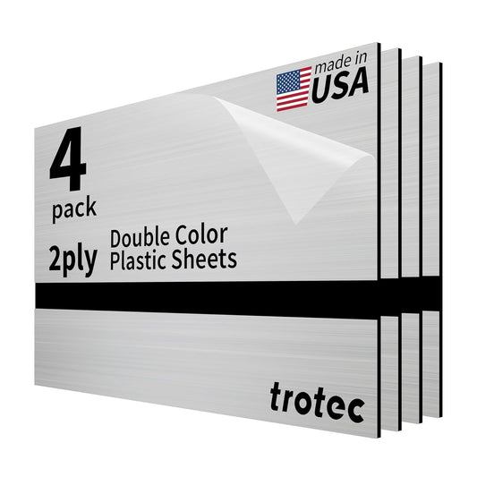 Trotec | Metallic Looking Acrylic Sheet | 12"x20"x1/16, 4 Pcs | Brushed Silver/Black | Metallic Finish - Scratch Resistant for Laser Engraving & Cutting,Printing,Glowforge,Name Plate | USA Made