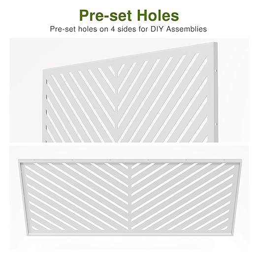 Casaphoria 72" H x 47" W Metal Outdoor Privacy Screen, Freestanding Decorative Divider for Patio, Deck, Balcony, and Garden with Stable Base, White-Parallel
