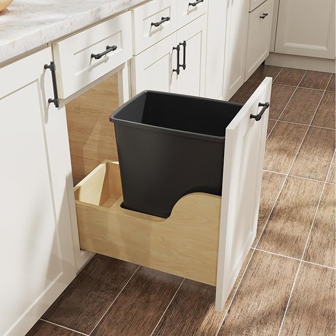 ROOMTEC 35QT Kitchen Trash Can, Sturdy and Lightweight Slim Trash Can, Trash Cans for Kitchen, Workspace, Bathroom, Office, Easy to Clean, 1 Pack, Black