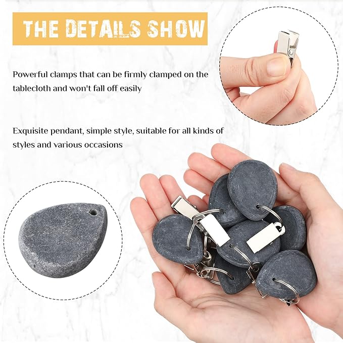 Geiserailie 12 Pcs Tablecloth Weights Tablecloth Pendant Teardrop Shape Table Cover Weights with Metal Clips for Outdoor Picnic Garden Dinner Table Cover Decoration(Dark Gray)