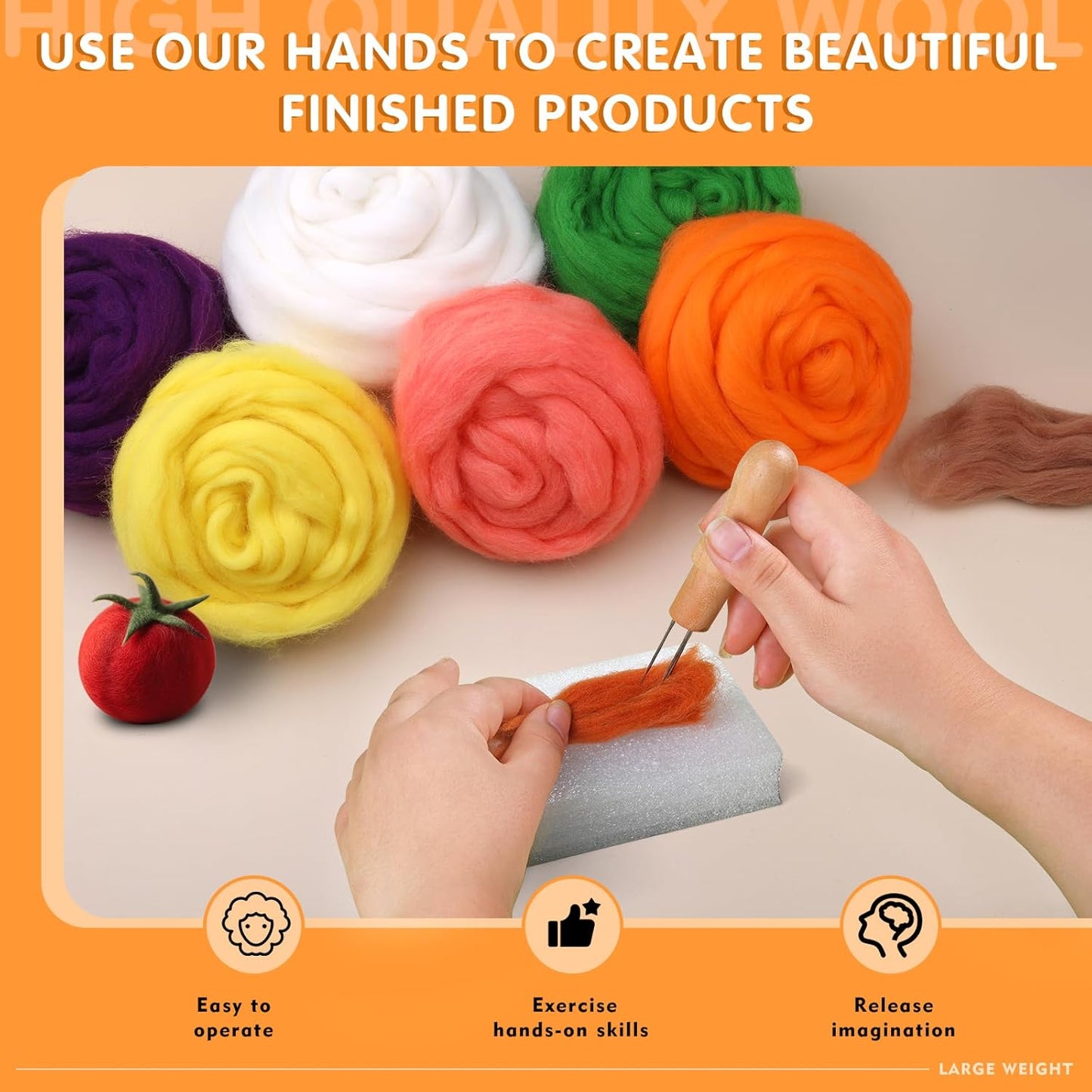 3.53oz Wool Roving Yarn, Wool Felting Supplies, Pure Wool, Chunky Yarn, Spinning Wool Roving for Needle Felting Wet Felting DIY Hand Spinning (Brown)