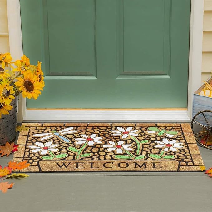 CHICHIC Welcome Door Mat 24 x 36 Inch Front Doormat Outdoors for Home Entrance Outdoors Mat for Outside Entry Way Doormat Entry Rugs, Heavy Duty Non Slip Rubber Back Low Profile, Dragonfly
