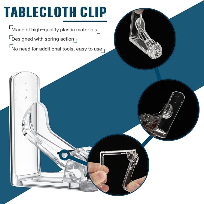 Jetec 6 Pieces Clear Tablecloth Clips Plastic Loaded Table Cover Holder Clamps Table Linen Clips for Christmas Birthday Camping Picnic Wedding Restaurant Outdoor Hosting Essentials