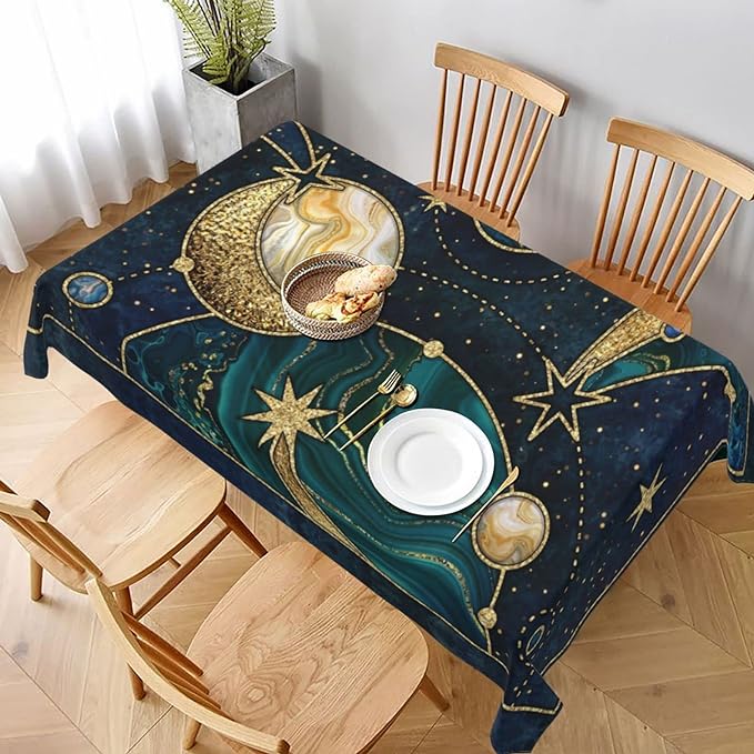 Worltoldb Moon and Sun Tablecloth - Waterproof Boho Cloth for Kitchen Dining - Washable Tarot Cover for Parties, Wedding, Picnic