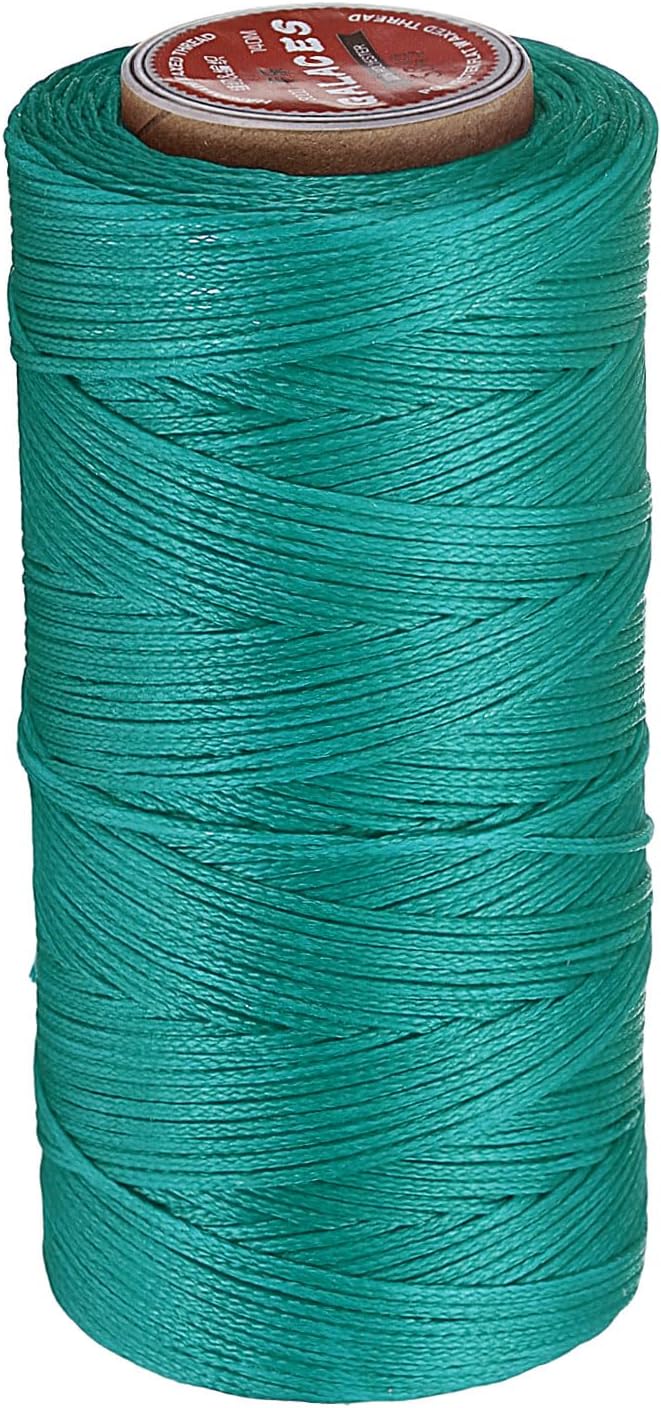 uxcell Flat Leather Sewing Waxed Thread, 140m / 153 Yards Polyester Wax String, 300D Wax Stitching Cord for Leather Crafts, Bookbinding, Bracelets Braided, Peacock Green