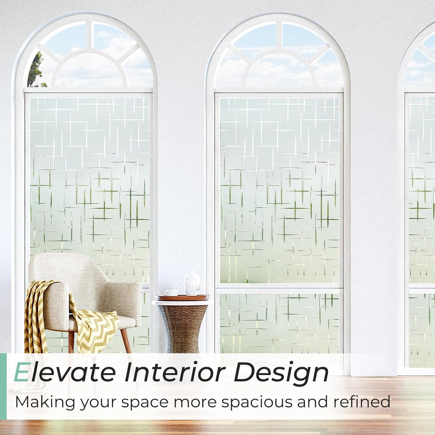 DOWELL Window Privacy Film Frosted Glass Window Film, Sun Blocking Non-Adhesive Glass Cling, Decorative Door Sticker, Self Static-Cling Tint Covering for Home Office, Cross Pattern 17.5" x 118.1"