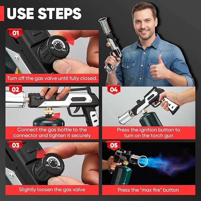 Saker Propane Torch Gun Plus 2026|Blow Torch with Adjustable Flame 3272°F High Heat|Professional Torch for Searing Steak,Welding,Campfire,BBQ|Propane Tank Not Included (3PC)