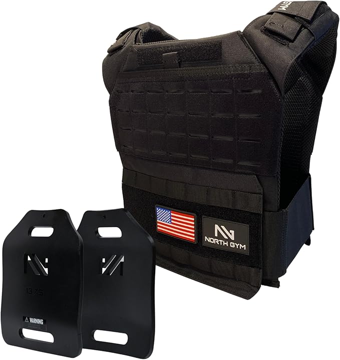 Northgym Adjustable Weighted Vest/Incl. 3D Weight Plates in 14lbs / 20lbs/ 30lbs/ 42.5lbs - Optimized Weight Distribution and with Curved Plates for Running, Functional Training and Working Out