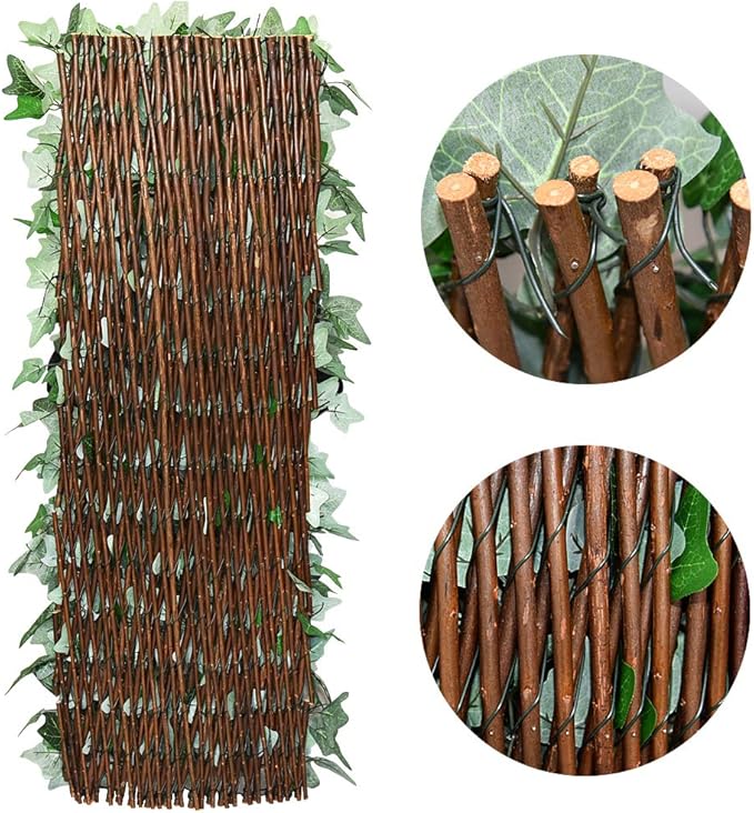 Expandable Fence Privacy Screen for Balcony Patio Outdoor,Decorative Faux Ivy Fencing Panel,Artificial Hedges (Single Sided Leaves) (1, Green-Ivy)