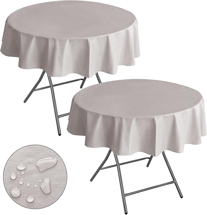 Nasitos 2 Pack Round Tablecloth 60 Inch-Flannel Backed Vinyl Silver Tablecloths, Waterproof Oil-Proof Table Cloth Wipeable Plastic Table Cover for Wedding, Baby Shower, Family Reunion