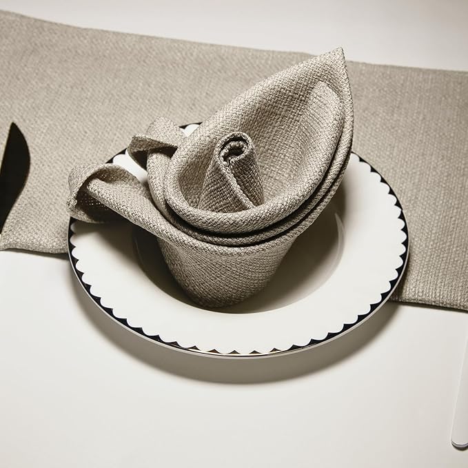 BALCONY & FALCON Cloth Napkins Set of 12 Washable Linen Napkins Absorbent Wrinkle-Free Fabric Napkin Bulk for Dinner Wedding Party Easter Thanksgiving Christmas Banquet (Beige 17.7"x17.7")