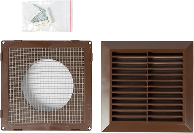 Brown 4" Inch Ventilation Grille - Inside/Outside use - (Flange 3.9"Ø/Cover 6.7"x6.7") - Air Vent Louver - Exhaust Hood - Available 3 Sizes / 4 Colors, Brown