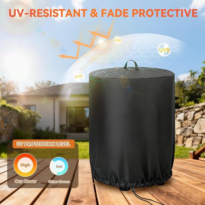 Fire 360 side Fire Pit Cover for Nlnja 24 Inch Round Pits Oxfford 600D PVC Fabric Waterproof Windproof Anti UV Dust Resistant with Lift Pomer Backing Critical Taping Seam Column Hem 1PCS