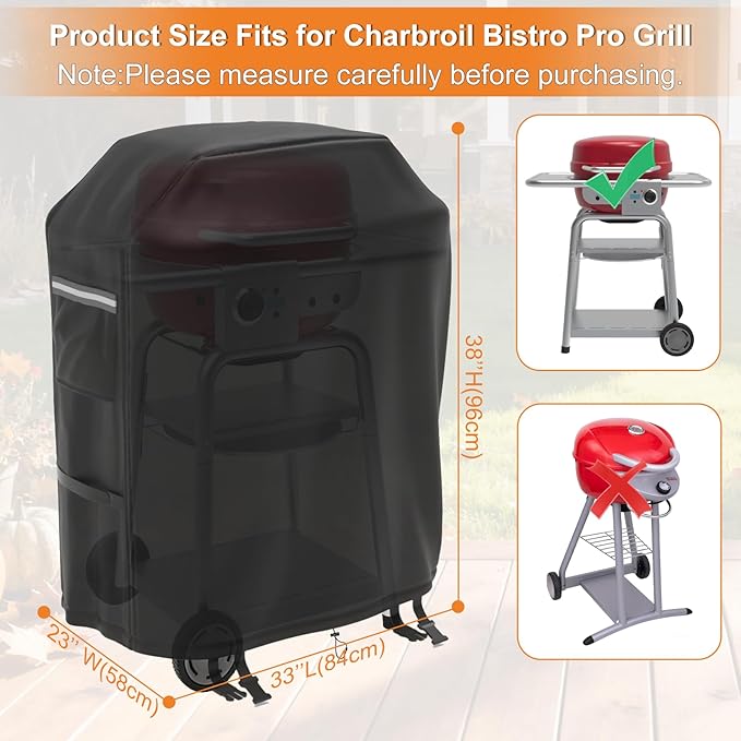 Grill Cover for CharBroil Bistro Pro Electric Grill Griddle,Heavy-Duty 600D Waterproof BBQ Griddle Cover with White Reflective Handles for Char-Broil Models 25302145 25302146
