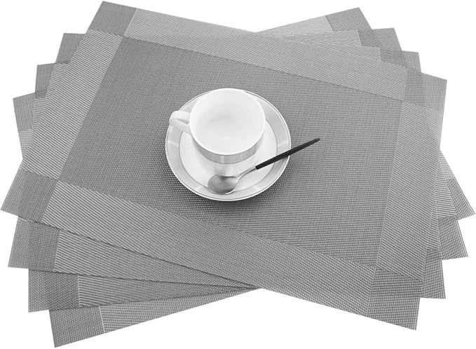 PIGCHCY Placemats Heat-Resistant Non-Slip Washable Easy to Clean Woven Vinyl Placemats for Dining Table(Set of 4, Grey)