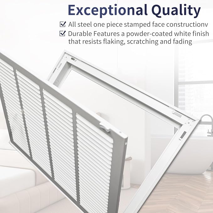 20"W x 14"H [Duct Opening Size] Steel Return Air Filter Grille - Removable Face/Door for 1 inch Filters -HVAC Vent Cover Grill - White [Outer Dimensions: 22 5/8"W X 16 5/8"H]