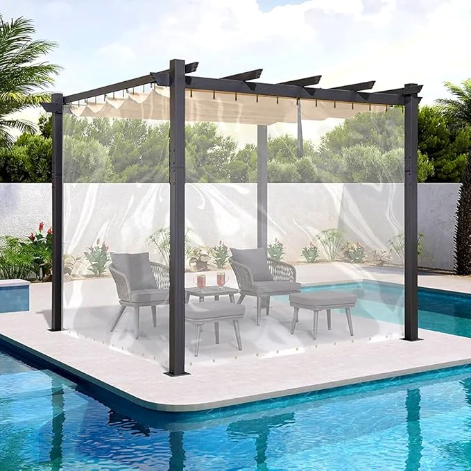 Covers & all Outdoor Clear Tarp Curtain, 18oz Clear Outdoor Curtains For Patio, Waterproof & Tear Proof Transparent PVC Vinyl Tarp with Rustrpoof Grommets for Porch, Gazebos, Balcony (10'H x 7'W feet)