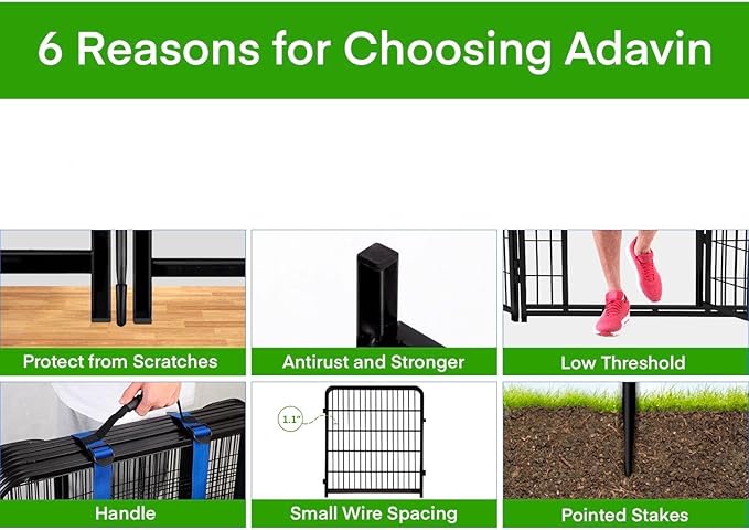 ADAVIN 24 in(H) Garden Fence with Low Threshold Door,14 Panels Total 34.5 Ft(L) Dog Fence Outdoor for Yard, Animal Barrier Fence, Outdoor or Indoor Modular Fencing, Garden Fence Border
