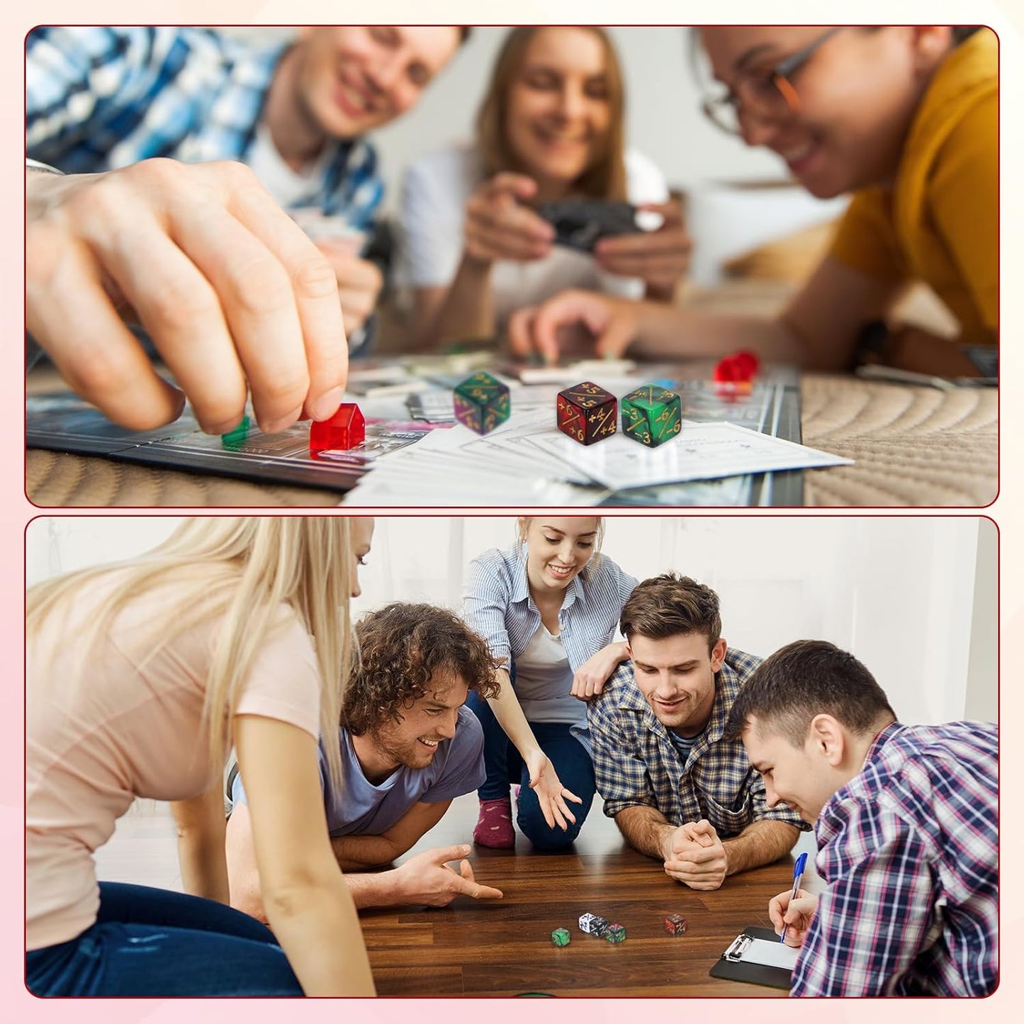 uxcell 48Pcs Magic Dice Counters, Acrylic D6 Life Token Dice Set with Pouch for Standard Cards Gaming Accessories, White Marble, Black Marble, White, Black