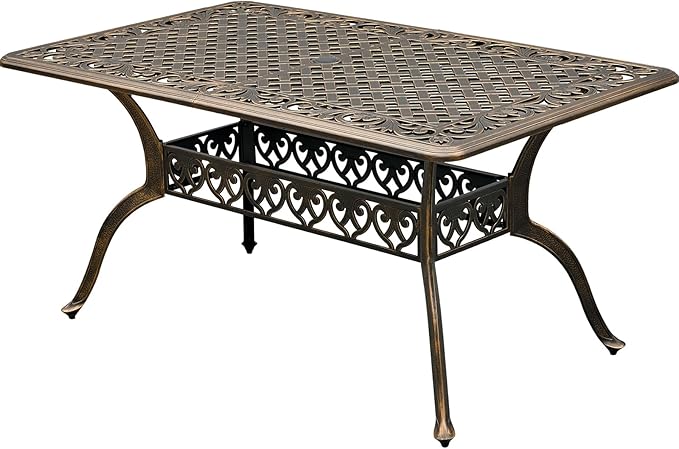 60" Large Outdoor cast Aluminum Patio Dining Table, Rectangular Outdoor Bistro Dining Table for 6 Person, for Garden (Bronze, Rectangle 60")