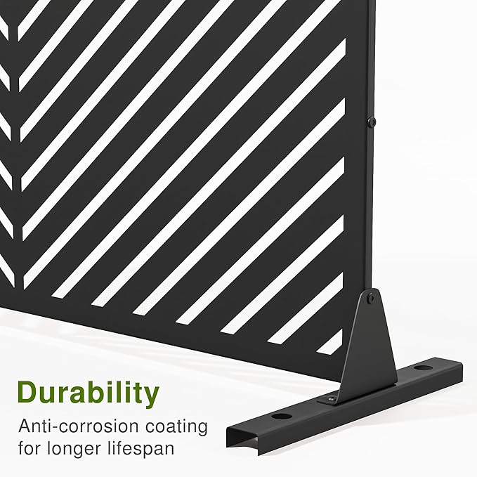 Casaphoria Metal Privacy Screen 72" H x 45" W, 2 Pack Outdoor Freestanding Decorative Divider for Patio & Garden with Stable Base, Black-Parallel